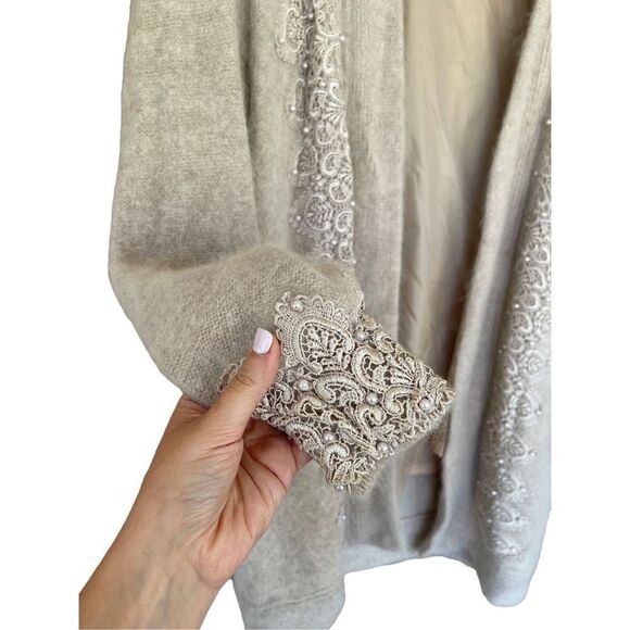 Vintage Gizel Sweater Coat White Beaded Angora Rabbit Hair Cardigan L/XL New - Picture 6 of 13